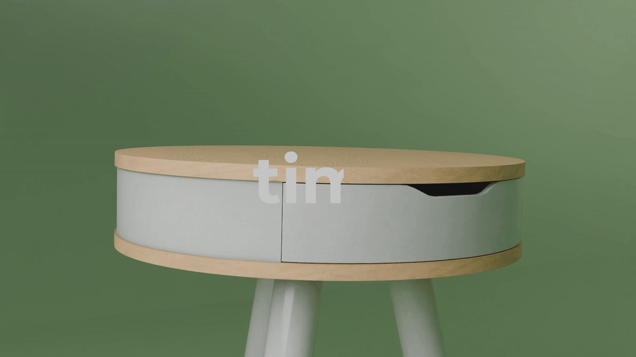 3D Produktvideo eines Nachttischs mit verschiedenen Materialvarianten in realistischer Visualisierung